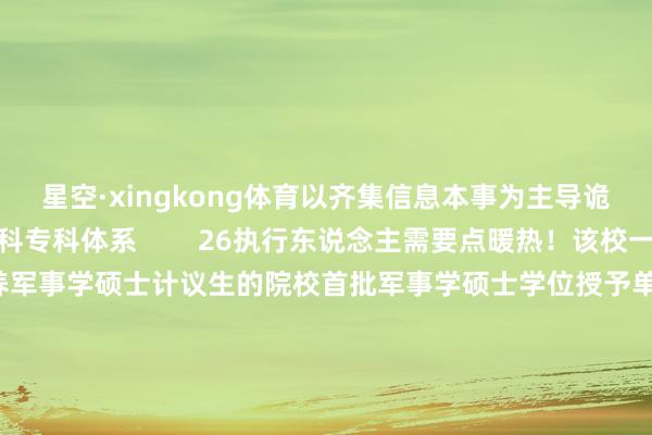 星空·xingkong体育以齐集信息本事为主导诡秘网信各领域新式学科专科体系        26执行东说念主需要点暖热！该校一经三军首批招生培养军事学硕士计议生的院校首批军事学硕士学位授予单元、军事学博士学位授予单元开设18个硕士标的+8个博士标的全面诡秘网信各领域顶端东说念主才的培养需求        最香的是改日发展出路：该校毕业学员可速即成长为“网信体系成立”架海金梁委果已毕“本事报国+牢固劳动+时间风口”三重保险！        -星空入口-星空入口（中国）